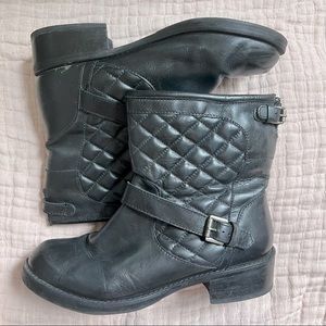 Black leather quilted boots